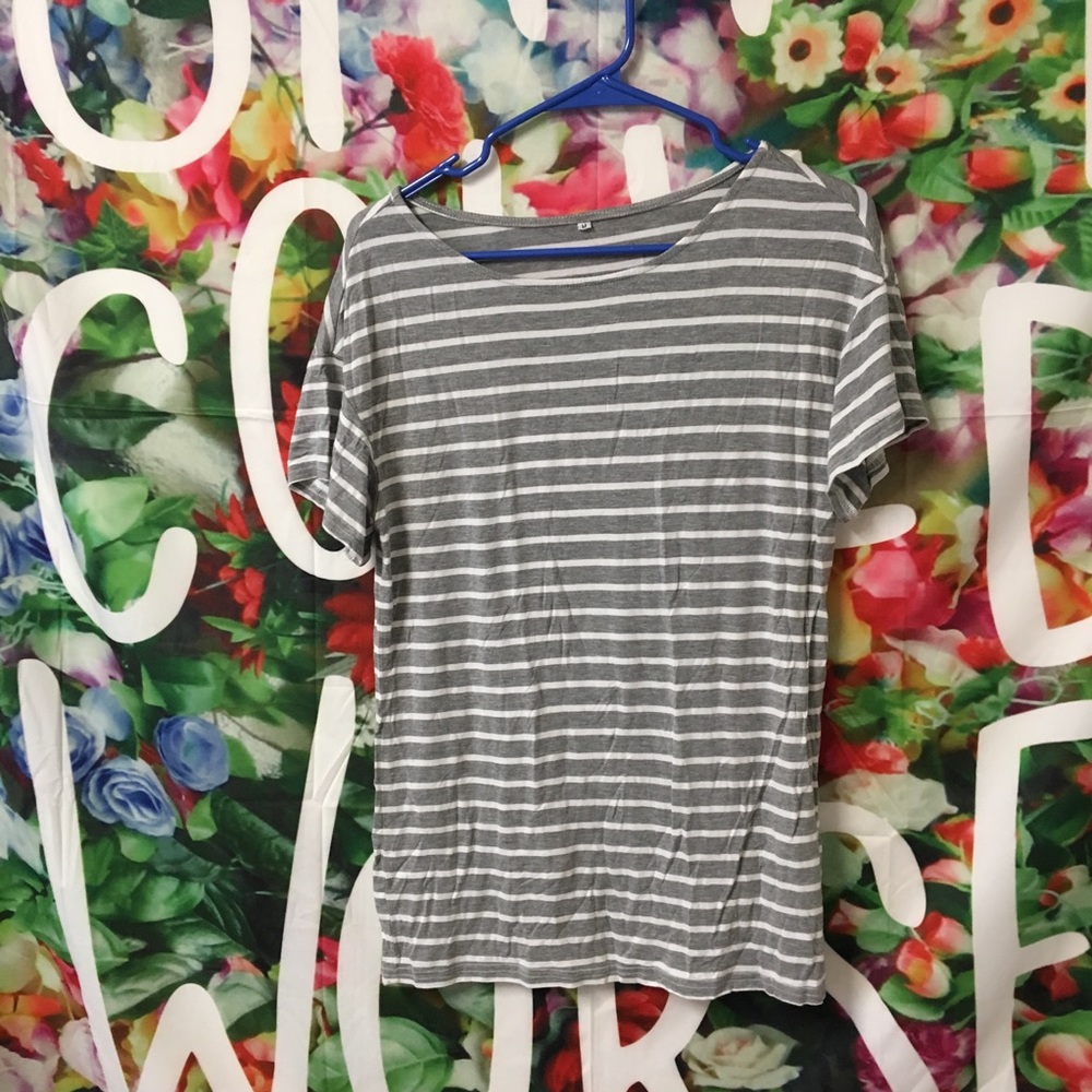 Grey and white striped shirt medium